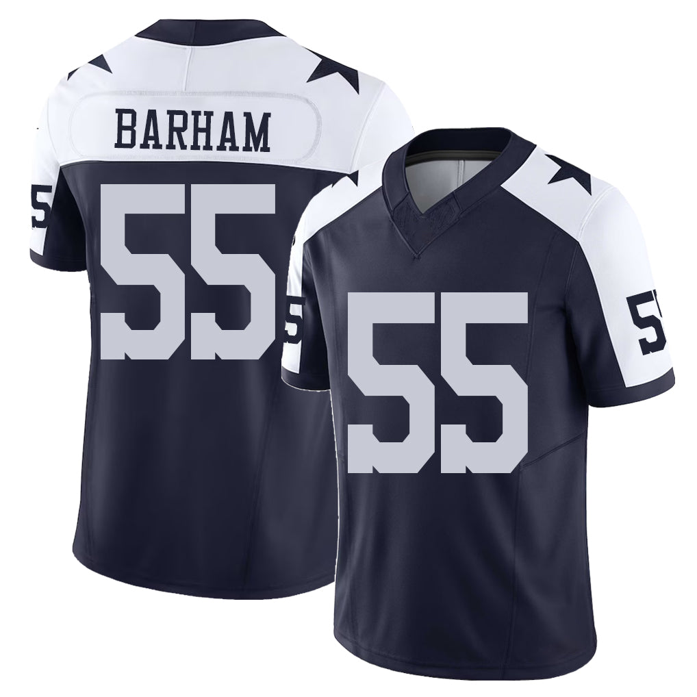 Dallas #55 Barham Player Football V Neck Short Sleeve Navy Jersey Jaishawn For Men Youth Women Gift