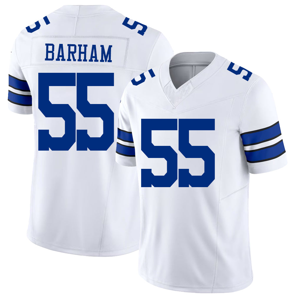 Dallas #55 Barham Player Football V Neck Short Sleeve White Jersey Jaishawn For Men Youth Women Gift