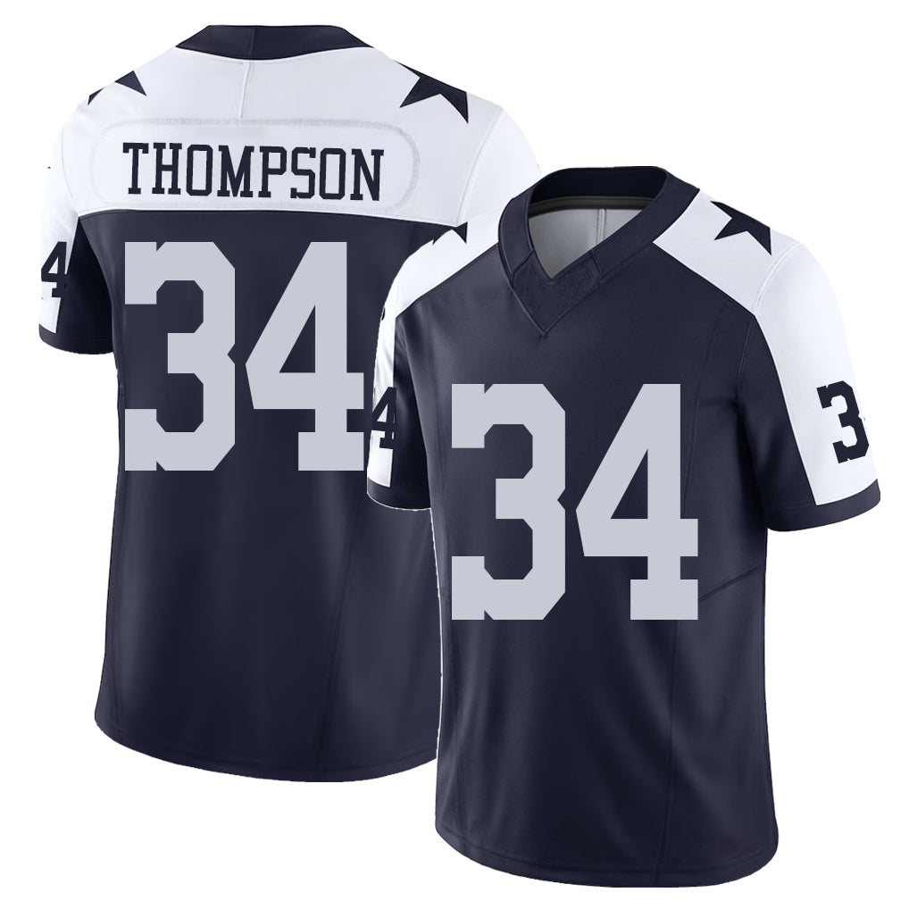 Dallas #34 Thompson Player Football V Neck Short Sleeve Navy Jersey Jalen For Men Youth Women Gift