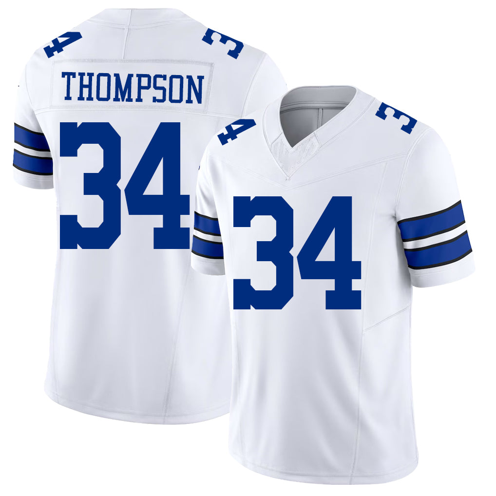 Dallas #34 Thompson Player Football V Neck Short Sleeve White Jersey Jalen For Men Youth Women Gift