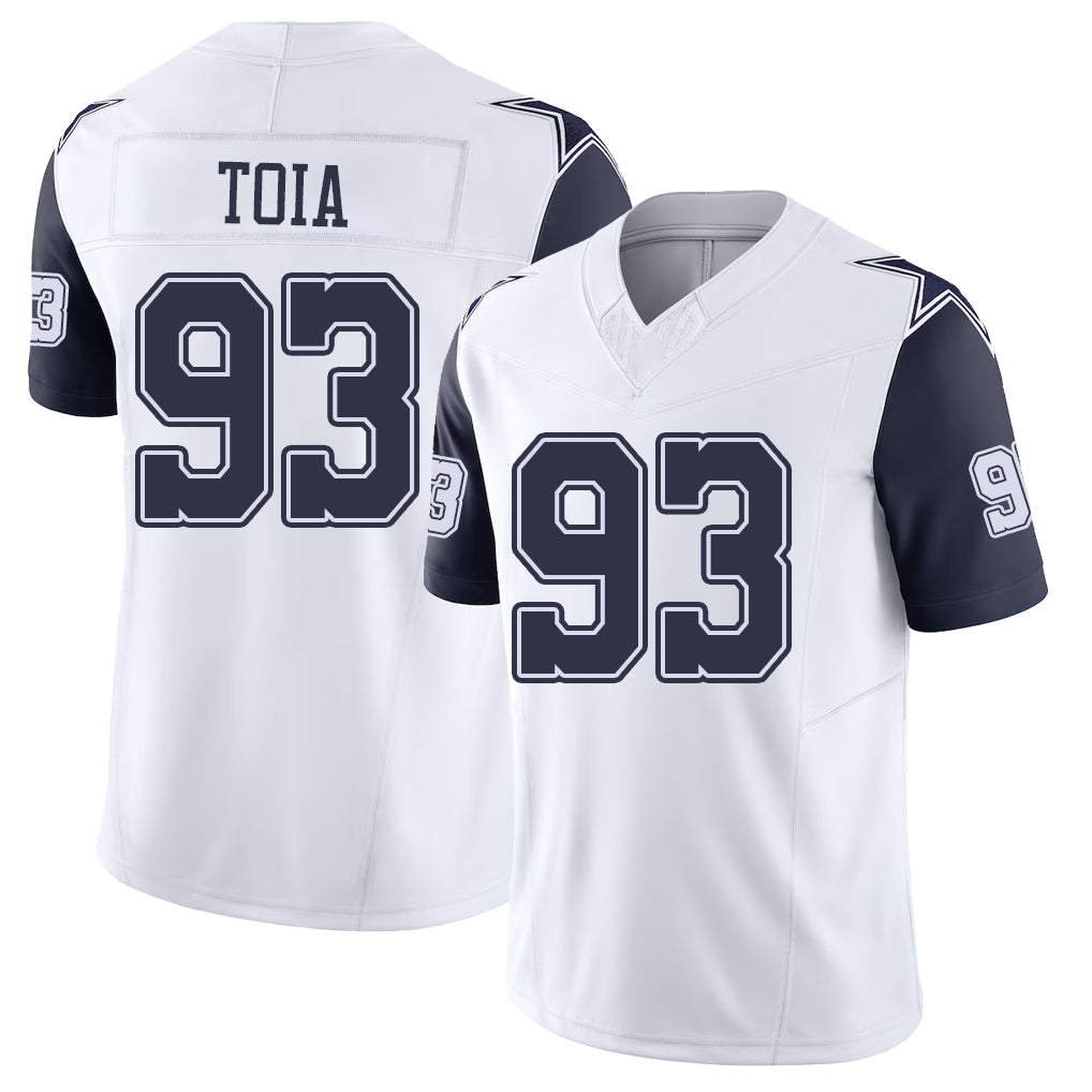 Dallas #93 Toia Player Football V Neck Short Sleeve White Jersey Jay For Men Youth Women Gift