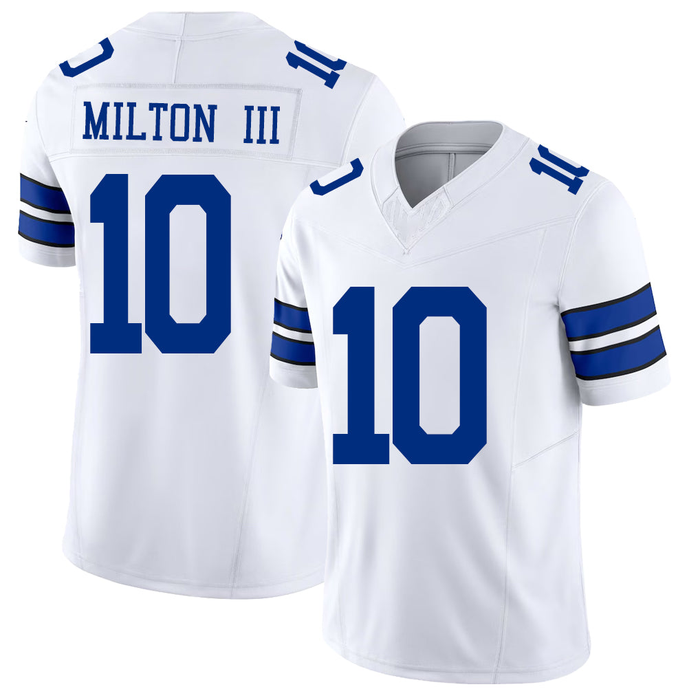 Dallas #10 Milton III Player Football V Neck Short Sleeve White Jersey Joe For Men Youth Women Gift