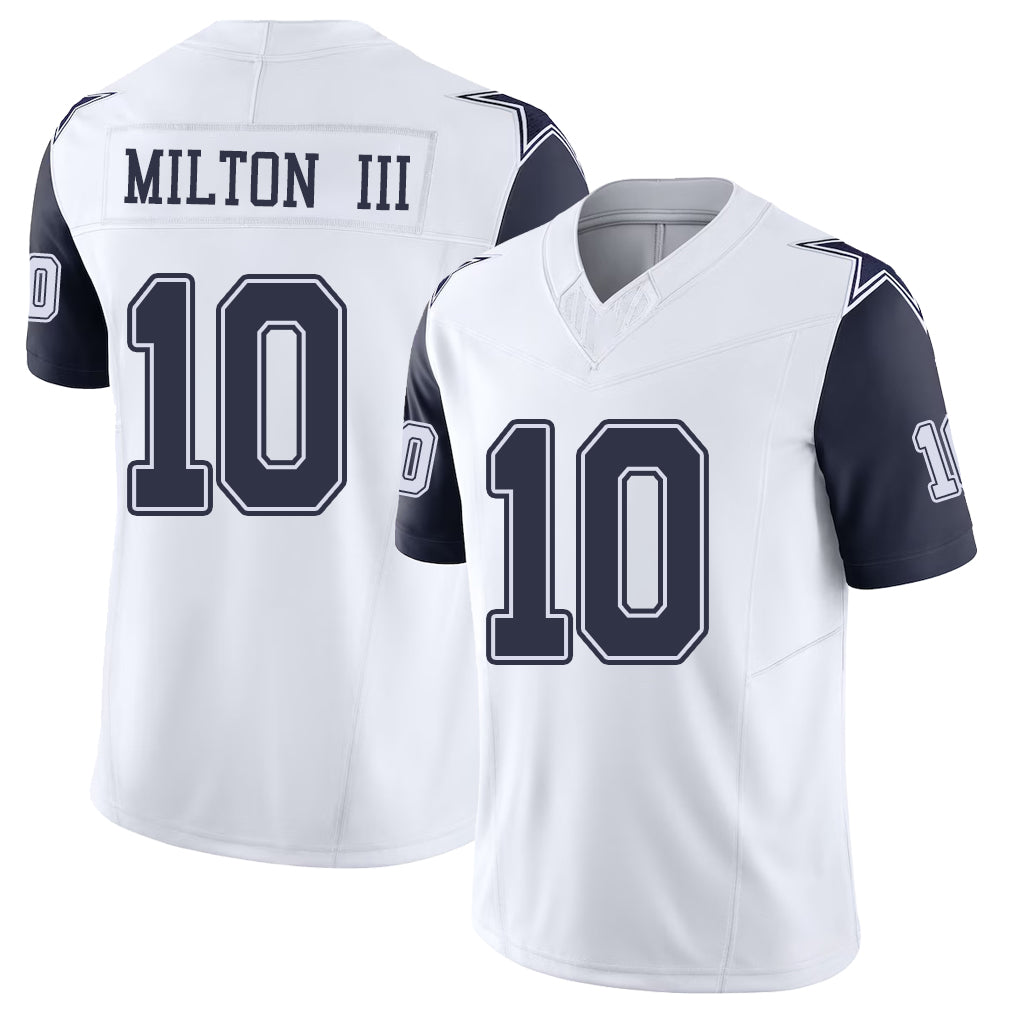 Dallas #10 Milton III Player Football V Neck Short Sleeve White Jersey Joe For Men Youth Women Gift