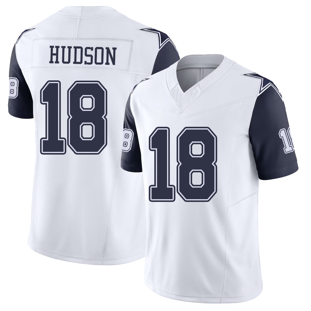 Dallas #18 Hudson Player Football V Neck Short Sleeve White Jersey Jordan For Men Youth Women Gift