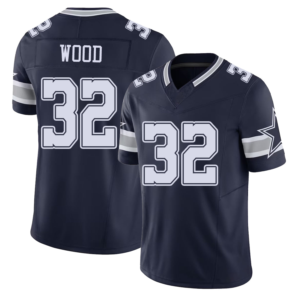 Dallas #32 Wood Player Football V Neck Short Sleeve Navy Jersey Julius For Men Youth Women Gift