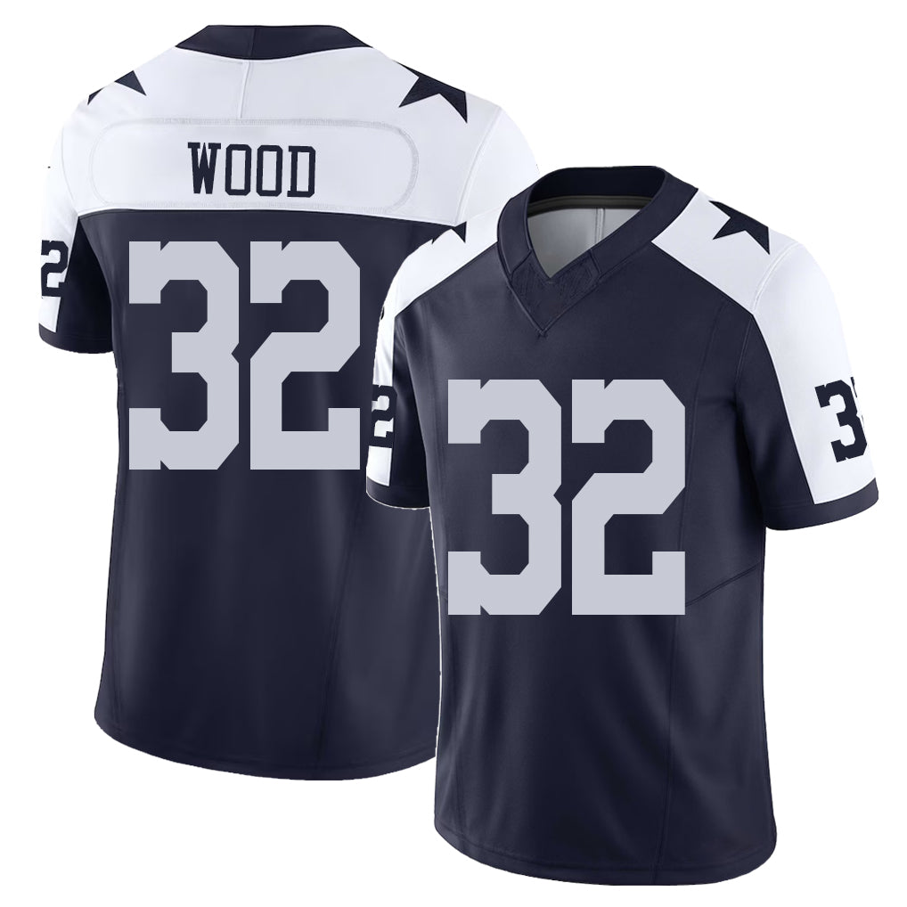 Dallas #32 Wood Player Football V Neck Short Sleeve Navy Jersey Julius For Men Youth Women Gift