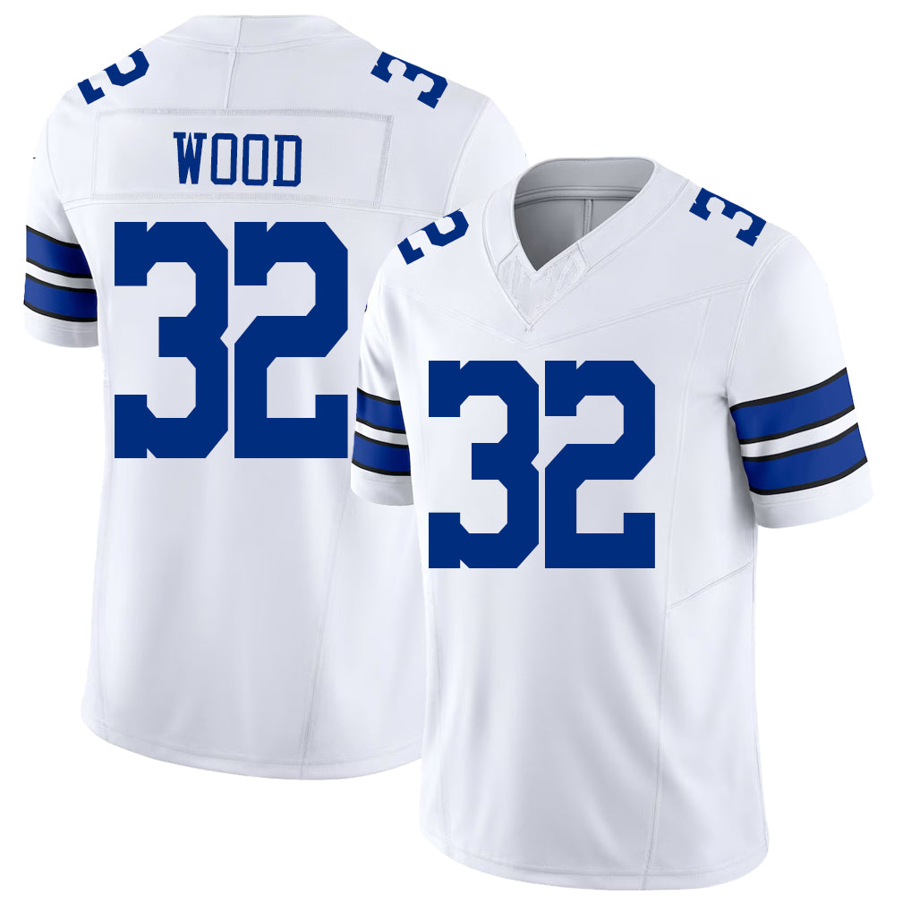 Dallas #32 Wood Player Football V Neck Short Sleeve White Jersey Julius For Men Youth Women Gift