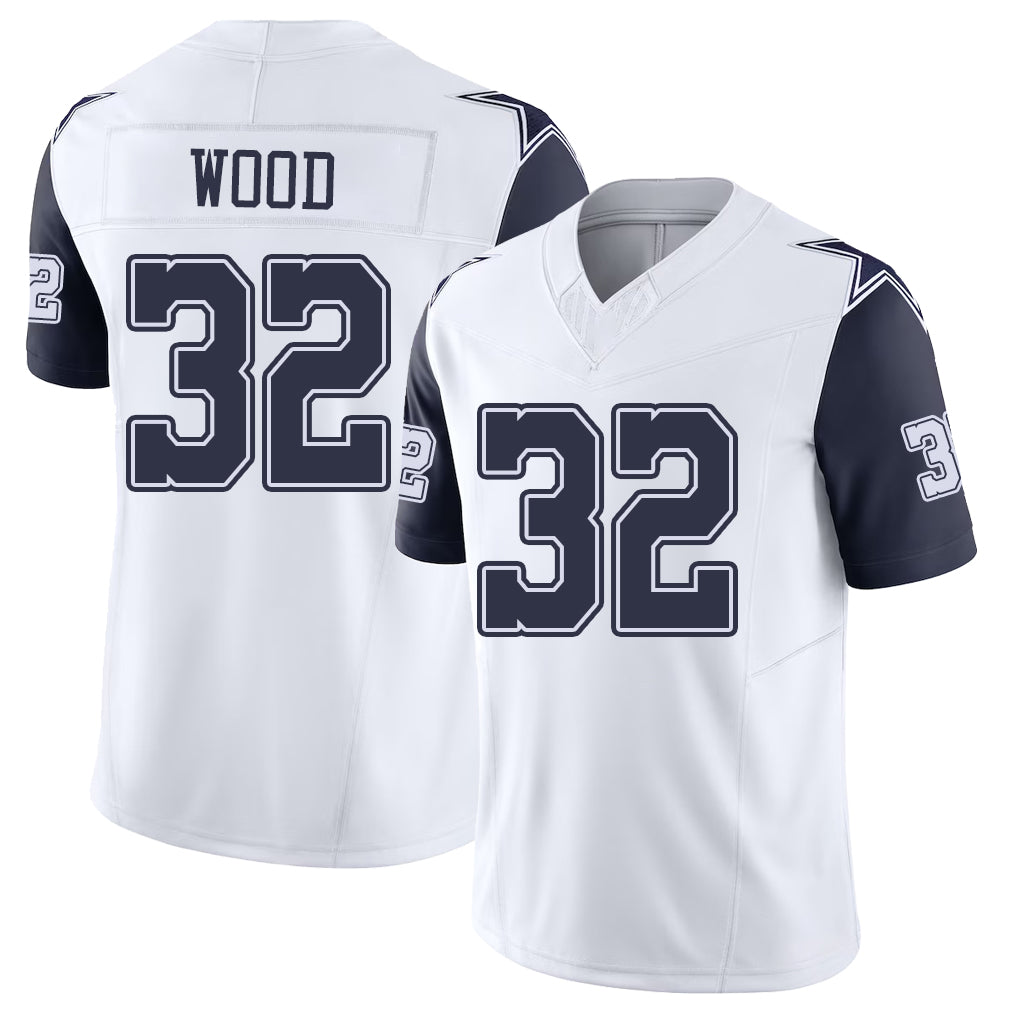 Dallas #32 Wood Player Football V Neck Short Sleeve White Jersey Julius For Men Youth Women Gift
