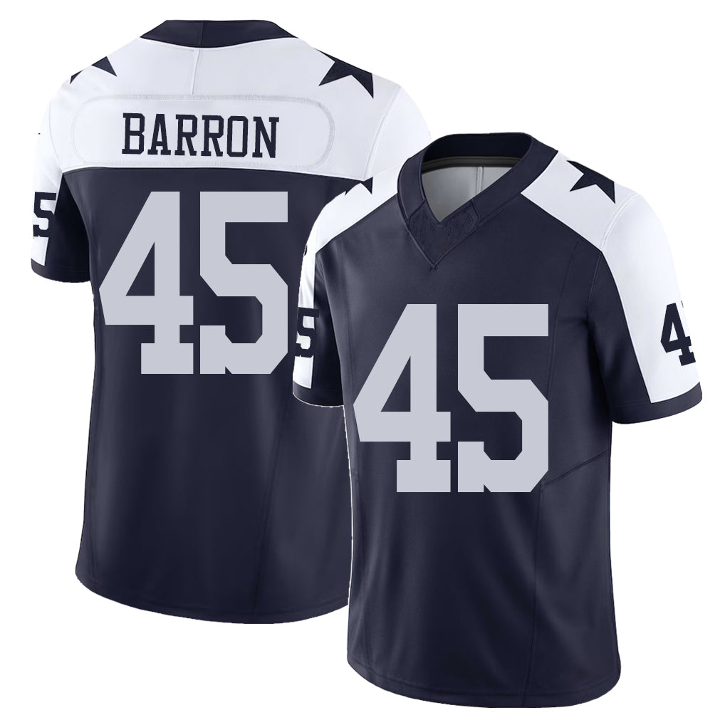 Dallas #45 Barron Player Football V Neck Short Sleeve Navy Jersey Justin For Men Youth Women Gift