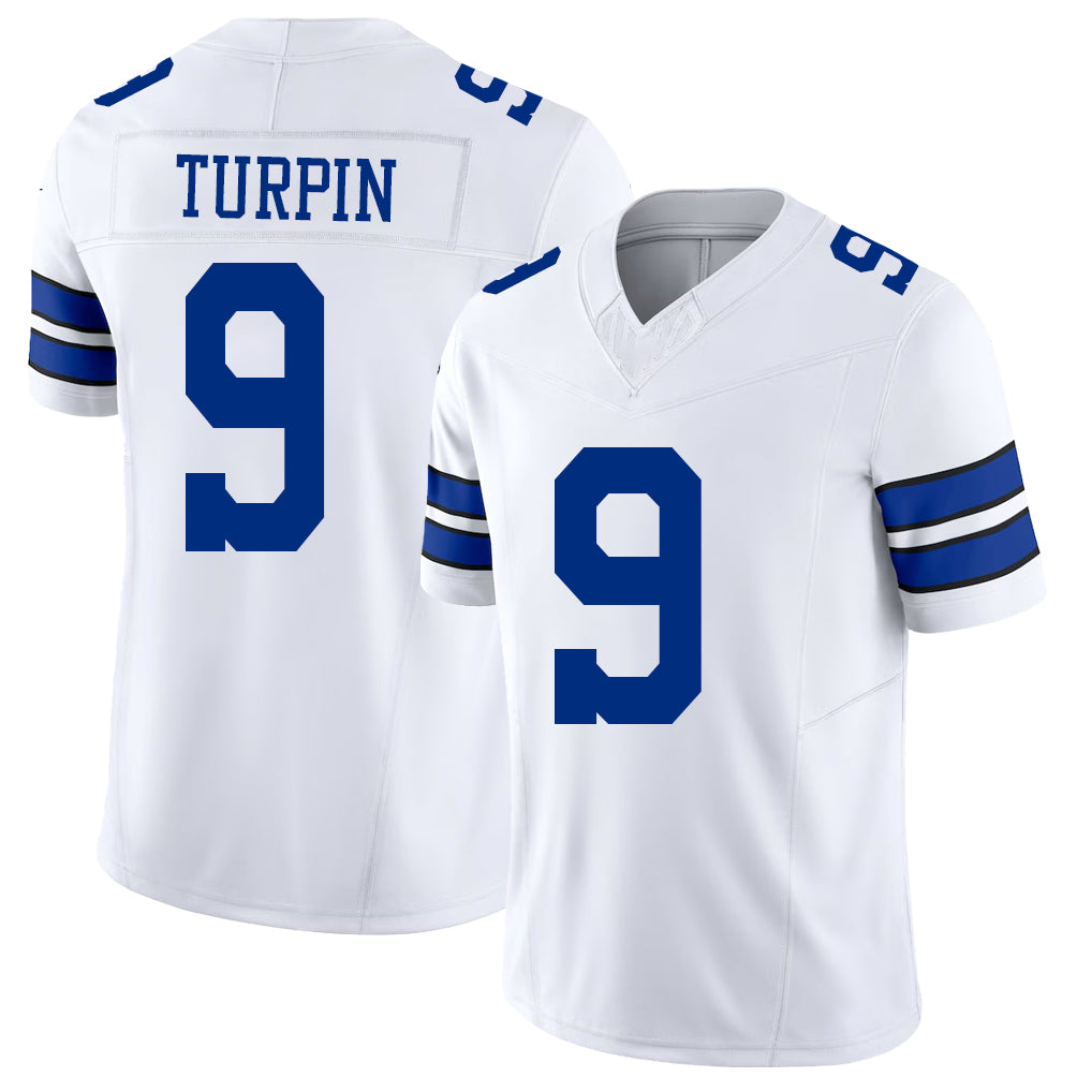 Dallas #9 Turpin Player Football V Neck Short Sleeve White Jersey KaVontae For Men Youth Women Gift
