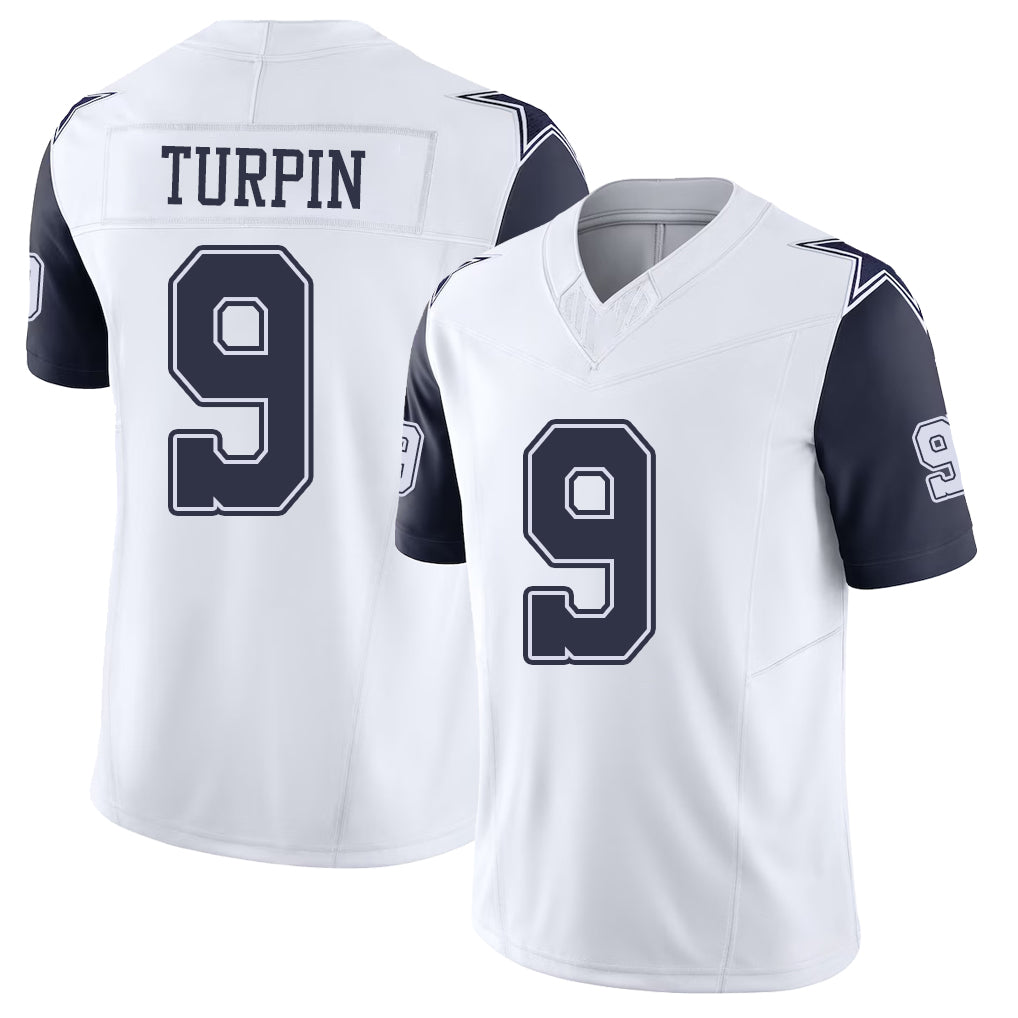 Dallas #9 Turpin Player Football V Neck Short Sleeve White Jersey KaVontae For Men Youth Women Gift