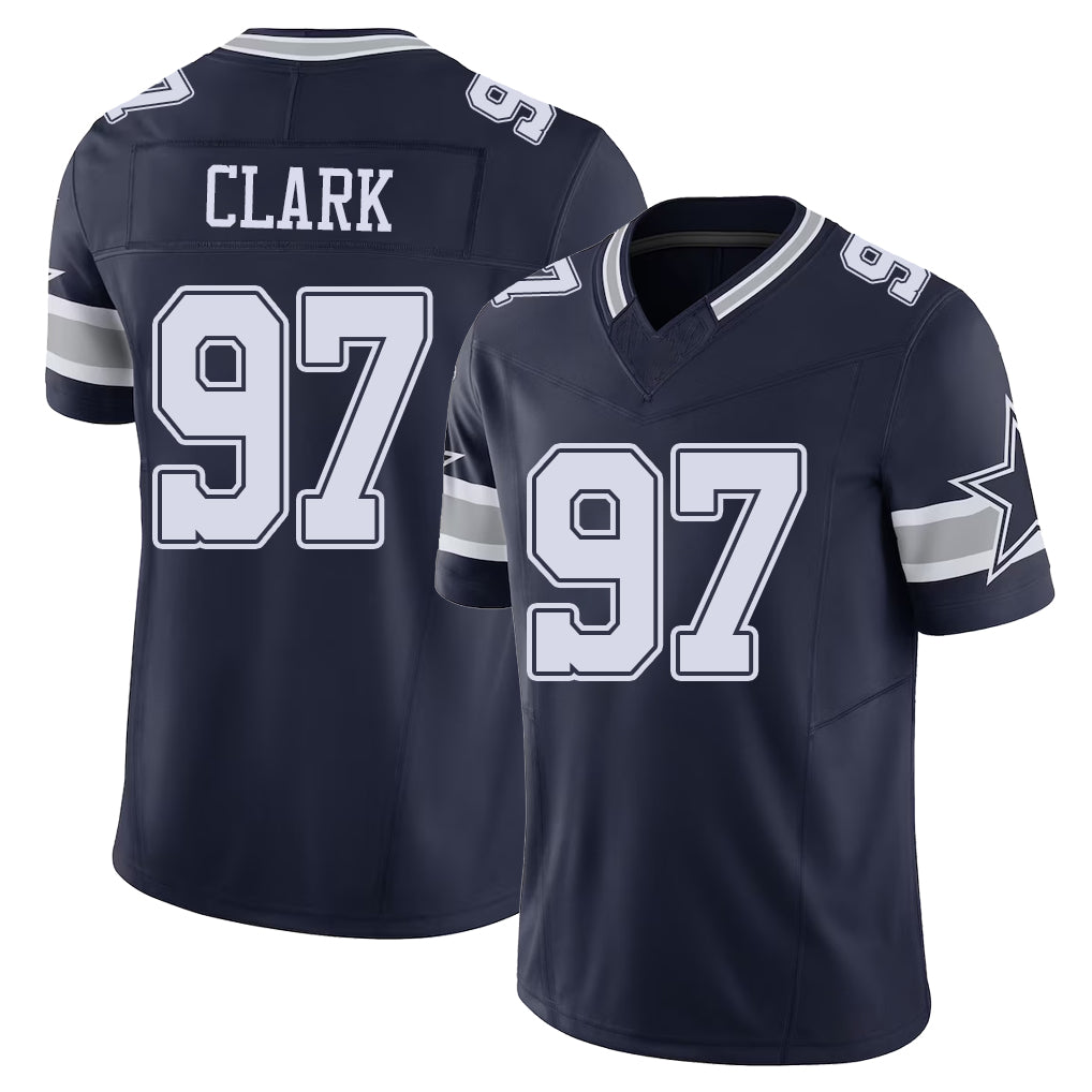 Dallas #97 Clark Player Football V Neck Short Sleeve Navy Jersey Kenny For Men Youth Women Gift