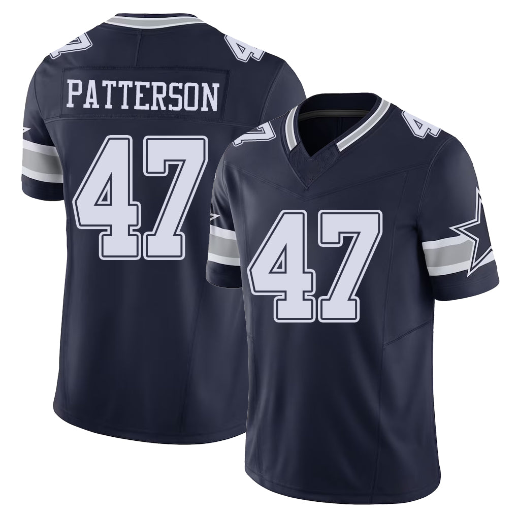 Dallas #47 Patterson Player Football V Neck Short Sleeve Navy Jersey Langston For Men Youth Women Gift