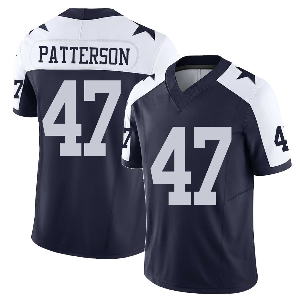 Dallas #47 Patterson Player Football V Neck Short Sleeve Navy Jersey Langston For Men Youth Women Gift