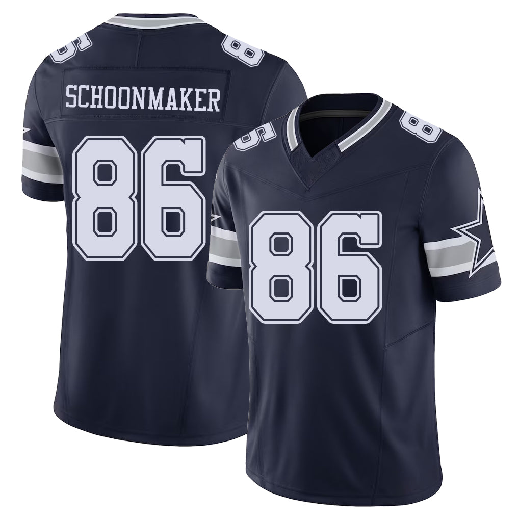 Dallas #86 Schoonmaker Player Football V Neck Short Sleeve Navy Jersey Luke For Men Youth Women Gift