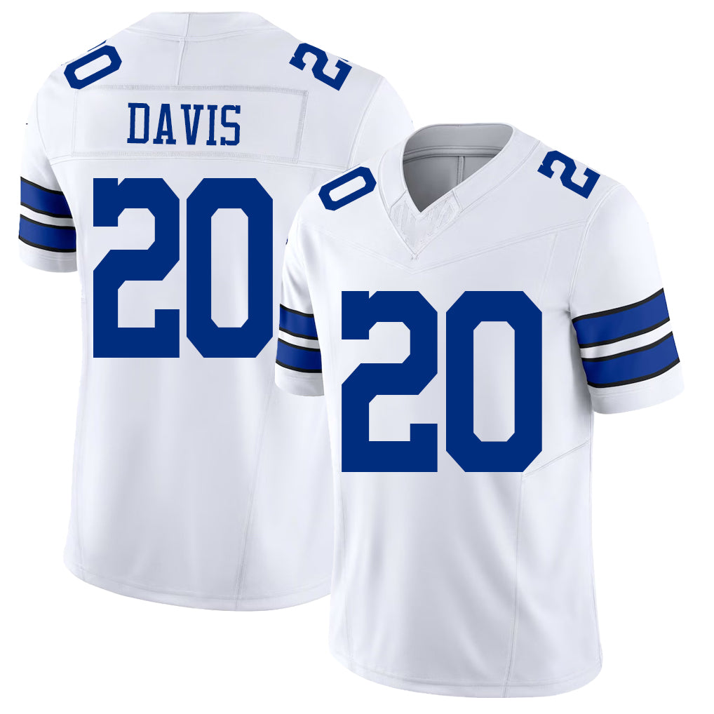 Dallas #20 Davis Player Football V Neck Short Sleeve White Jersey Malik For Men Youth Women Gift