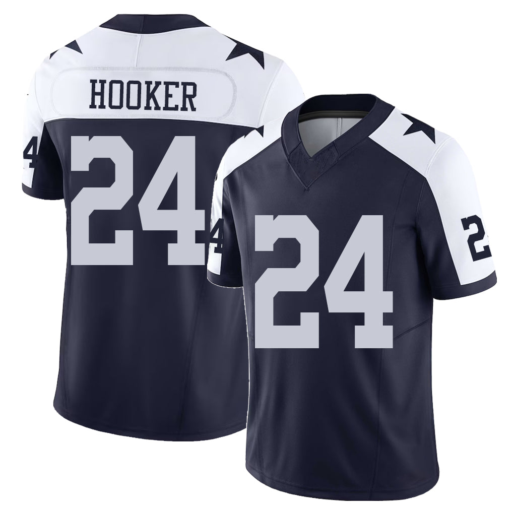 Dallas #24 Hooker Player Football V Neck Short Sleeve Navy Jersey Malik For Men Youth Women Gift