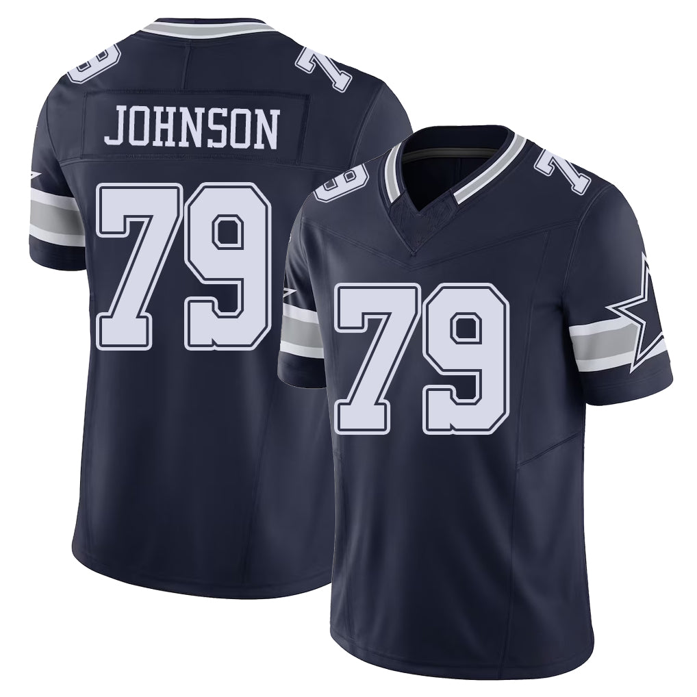 Dallas #79 Johnson Player Football V Neck Short Sleeve Navy Jersey Marcellus For Men Youth Women Gift