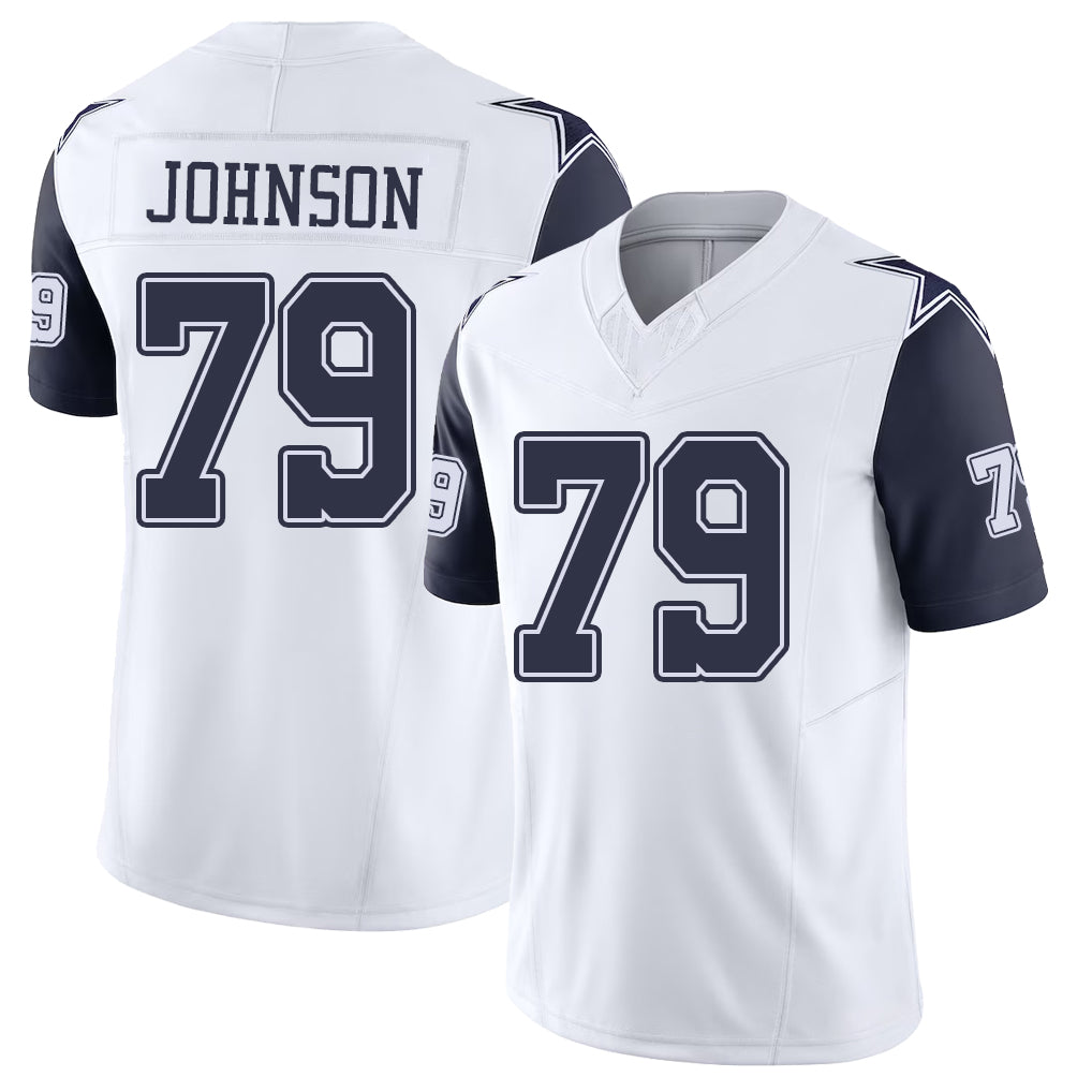 Dallas #79 Johnson Player Football V Neck Short Sleeve White Jersey Marcellus For Men Youth Women Gift