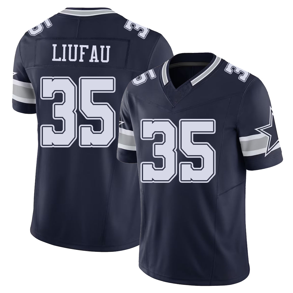 Dallas #35 Liufau Player Football V Neck Short Sleeve Navy Jersey Marist For Men Youth Women Gift