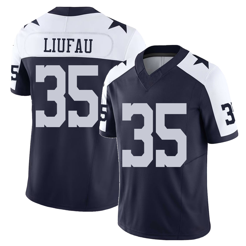 Dallas #35 Liufau Player Football V Neck Short Sleeve Navy Jersey Marist For Men Youth Women Gift