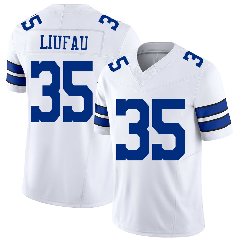 Dallas #35 Liufau Player Football V Neck Short Sleeve White Jersey Marist For Men Youth Women Gift