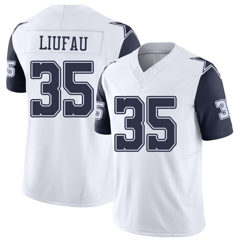 Dallas #35 Liufau Player Football V Neck Short Sleeve White Jersey Marist For Men Youth Women Gift