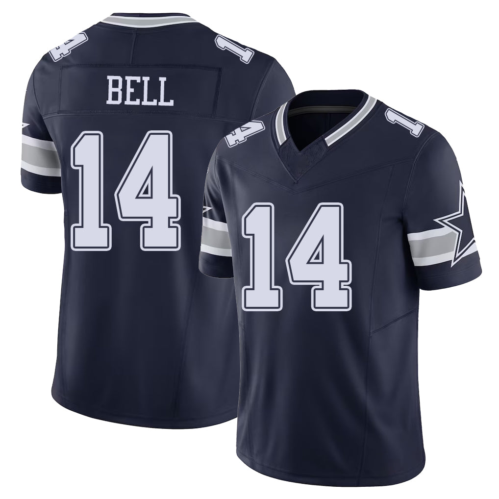 Dallas #14 Bell Player Football V Neck Short Sleeve Navy Jersey Markquese For Men Youth Women Gift