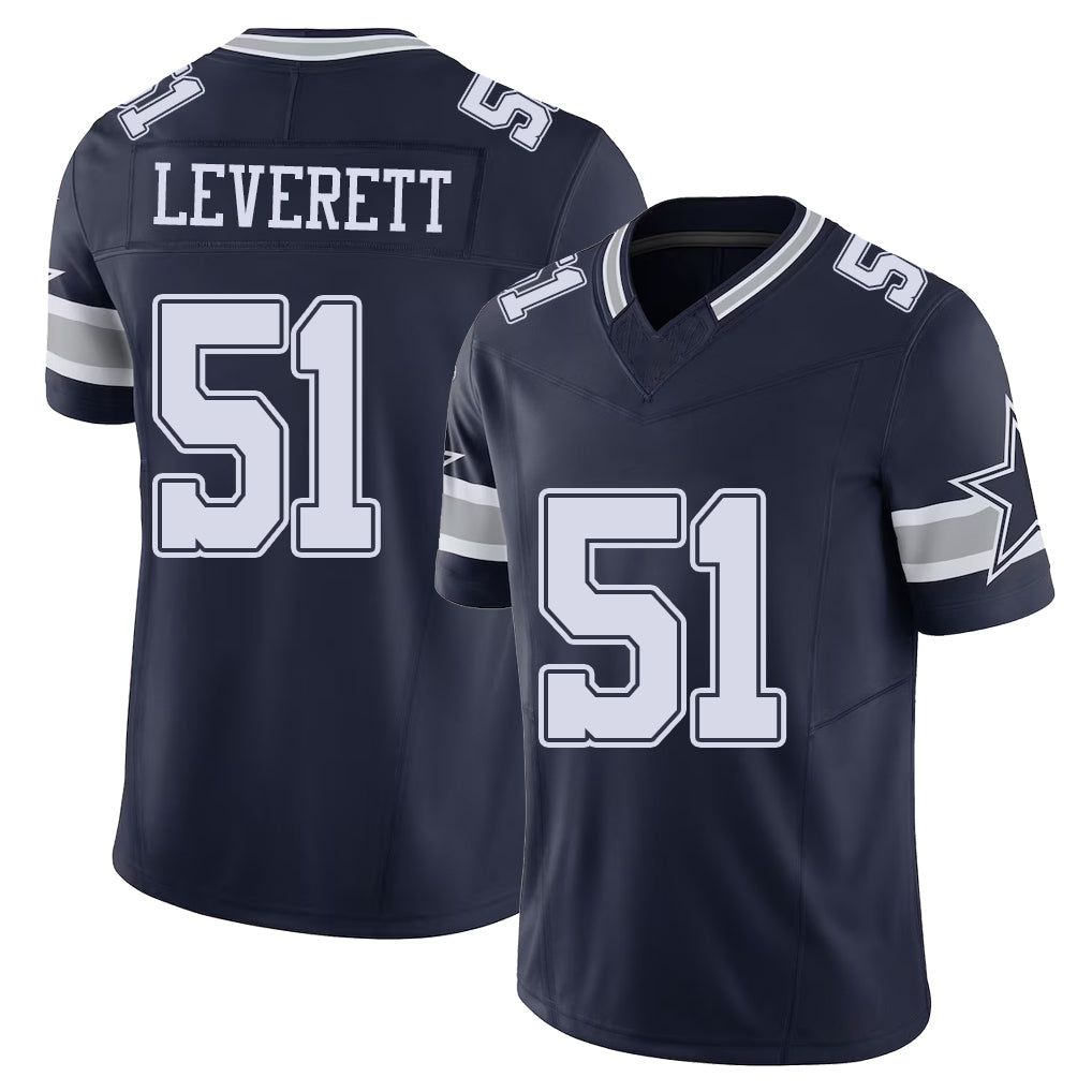 Dallas #51 Leverett Player Football V Neck Short Sleeve Navy Jersey Nick For Men Youth Women Gift