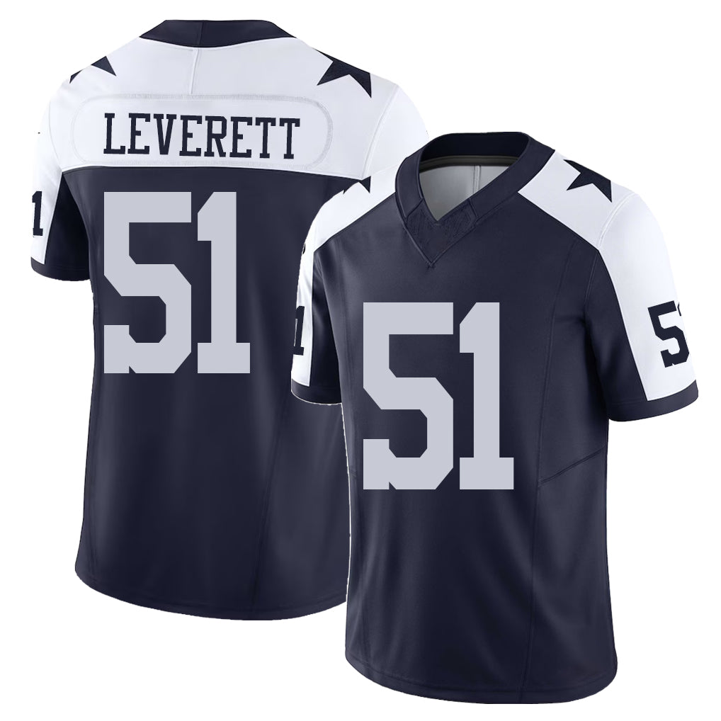 Dallas #51 Leverett Player Football V Neck Short Sleeve Jersey Navy Nick For Men Youth Women Gift