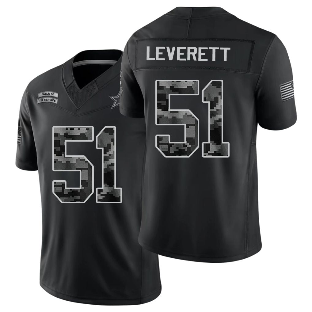 Dallas #51 Leverett Player Football V Neck Short Sleeve Black Jersey Nick For Men Youth Women Gift