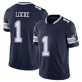 Dallas #1 Locke Player Football V Neck Short Sleeve Navy Jersey P.J. For Men Youth Women Gift