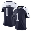 Dallas #1 Locke Player Football V Neck Short Sleeve Jersey Navy P.J. For Men Youth Women Gift