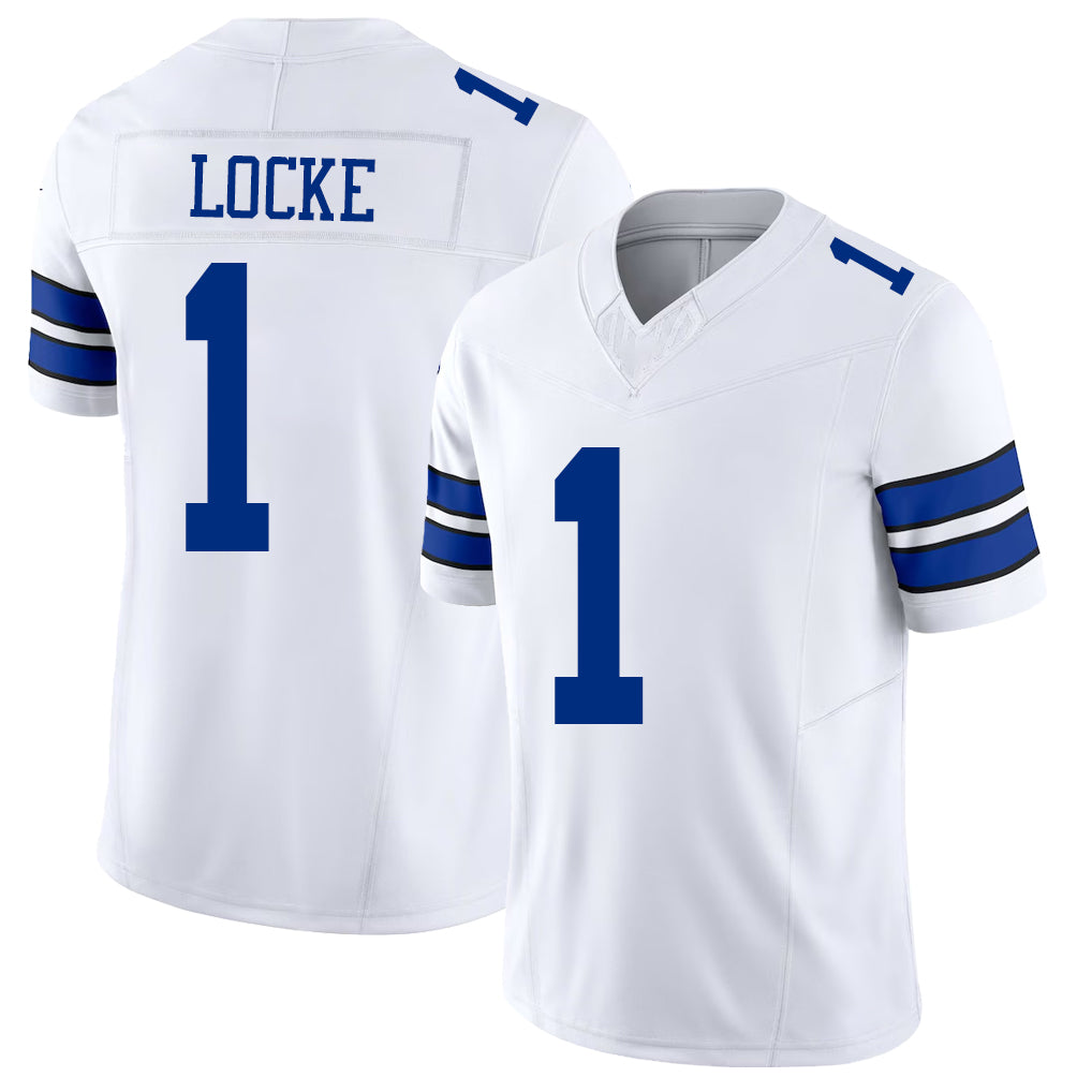 Dallas #1 Locke Player Football V Neck Short Sleeve White Jersey P.J. For Men Youth Women Gift