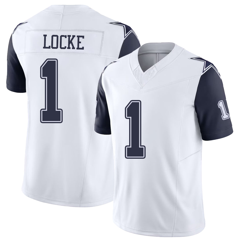 Dallas #1 Locke Player Football V Neck Short Sleeve Jersey White P.J. For Men Youth Women Gift