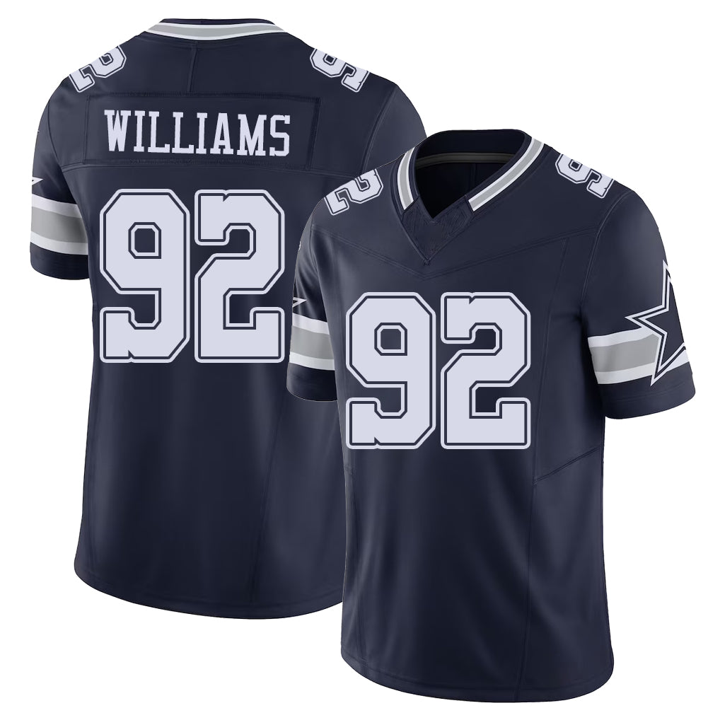 Dallas #92 Williams Player Football V Neck Short Sleeve Navy Jersey Quinnen For Men Youth Women Gift
