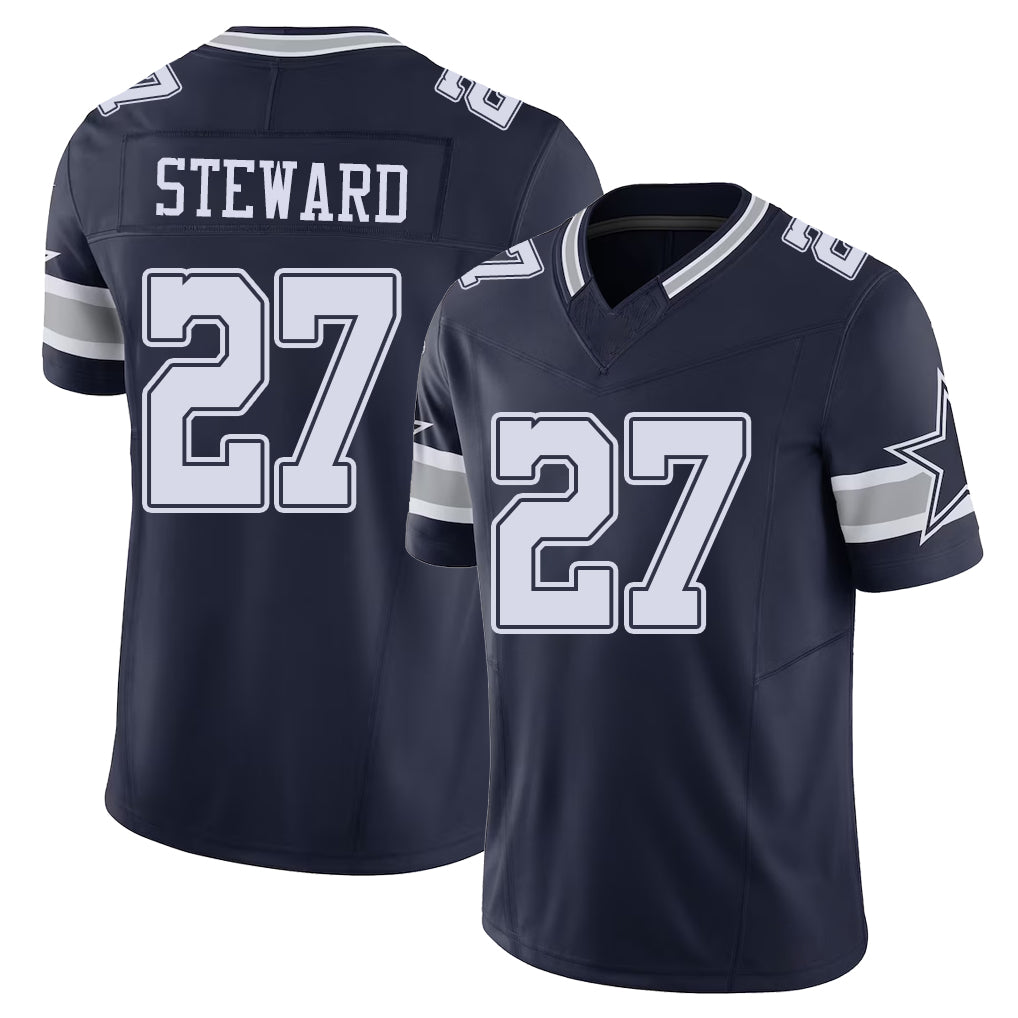 Dallas #27 Steward Player Football V Neck Short Sleeve Navy Jersey Reddy For Men Youth Women Gift