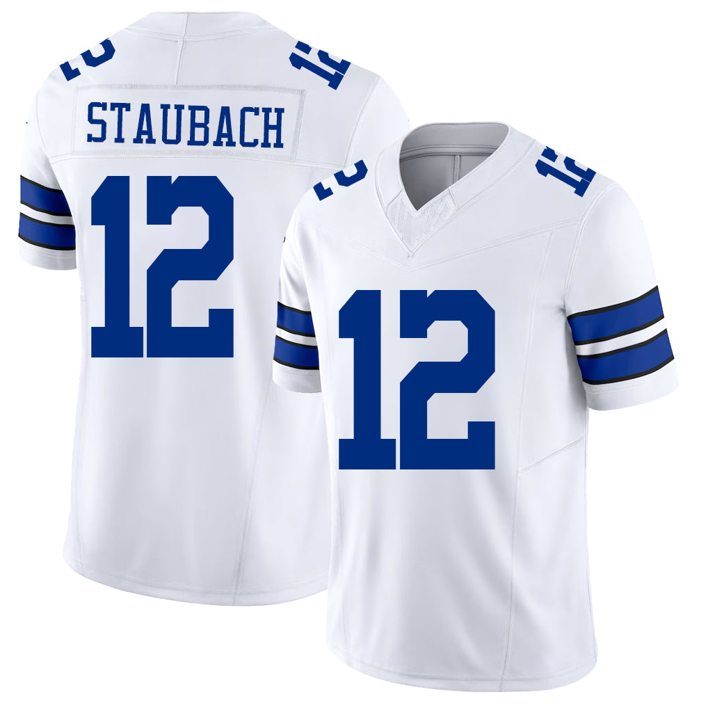 Dallas #12 Staubach Player Football V Neck Short Sleeve White Jersey Roger For Men Youth Women Gift