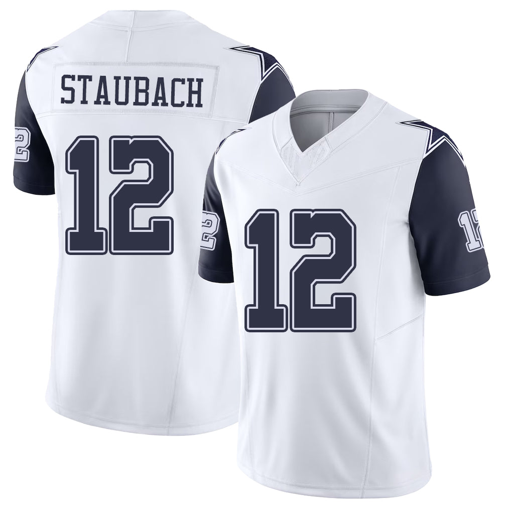 Dallas #12 Staubach Player Football V Neck Short Sleeve Jersey White Roger For Men Youth Women Gift