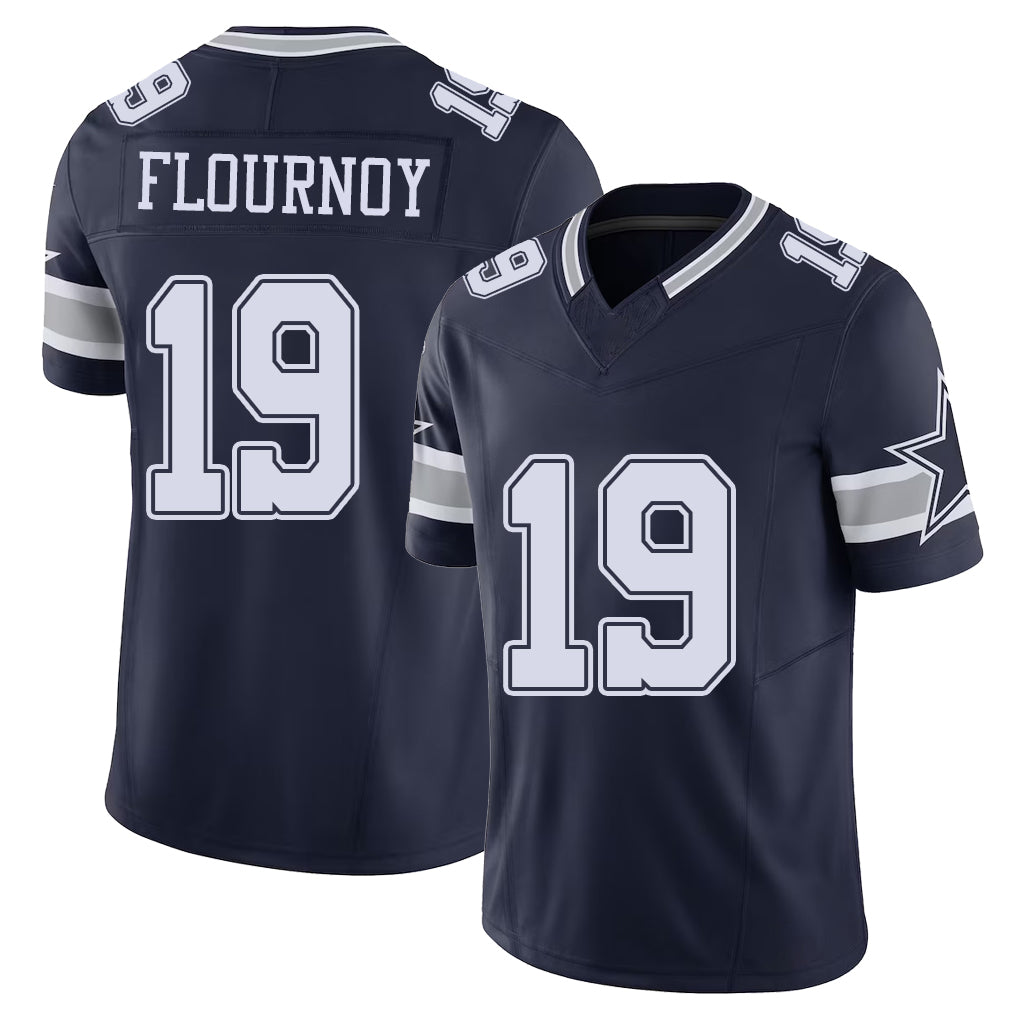 Dallas #19 Flournoy Player Football V Neck Short Sleeve Navy Jersey Ryan For Men Youth Women Gift
