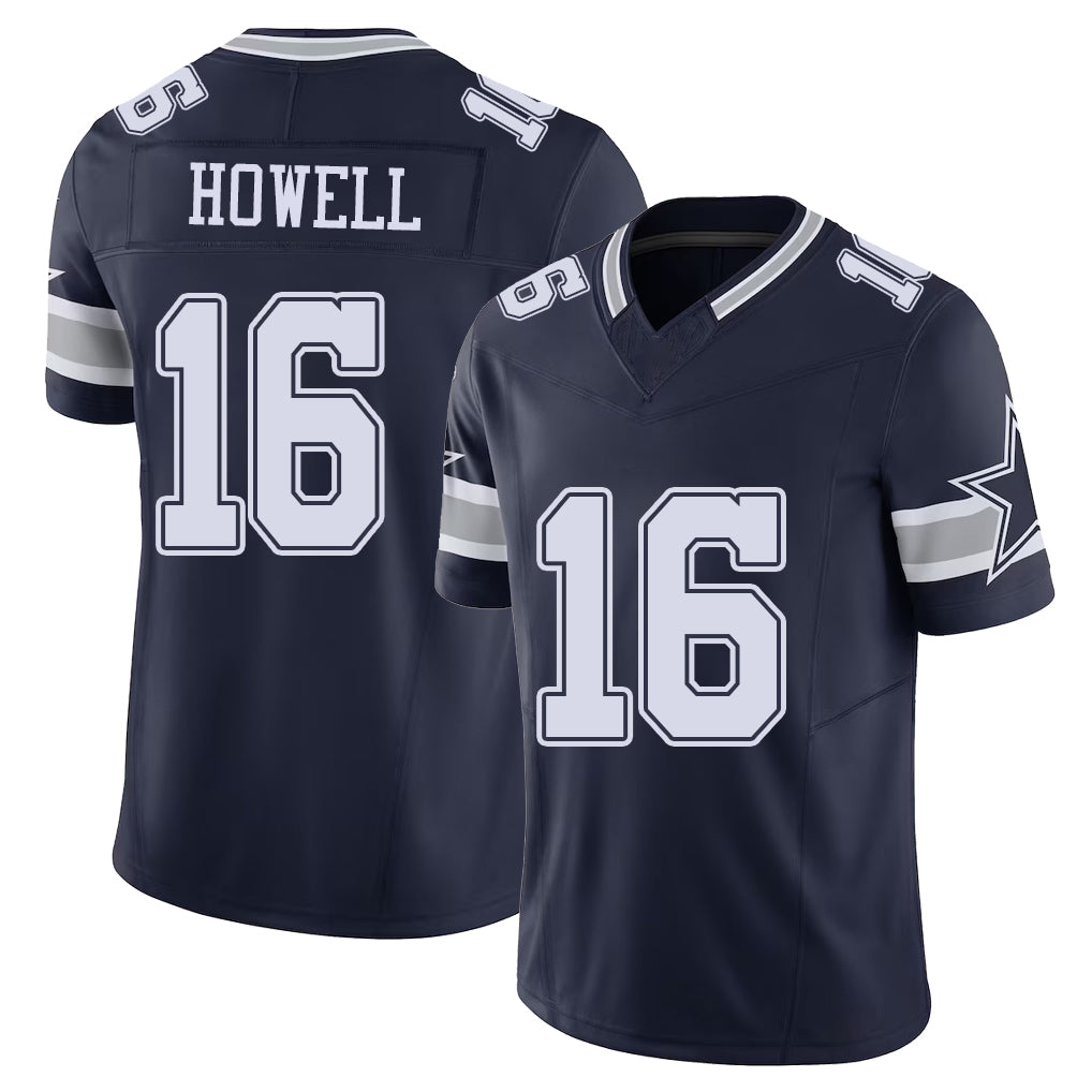 Dallas #16 Howell Player Football V Neck Short Sleeve Navy Jersey Sam For Men Youth Women Gift