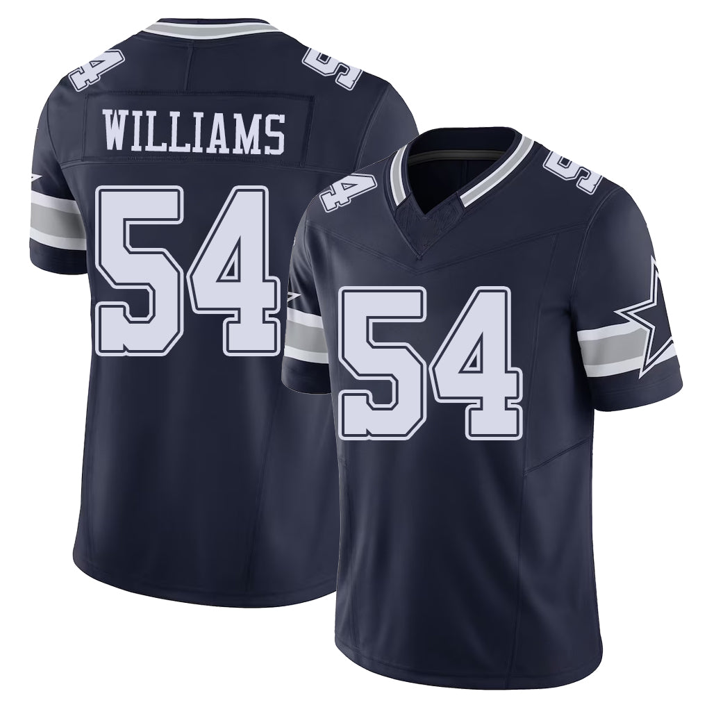 Dallas #54 Williams Player Football V Neck Short Sleeve Navy Jersey Sam For Men Youth Women Gift