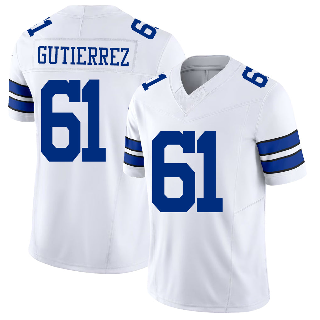 Dallas #61 Gutierrez Player Football V Neck Short Sleeve White Jersey Sebastian For Men Youth Women Gift