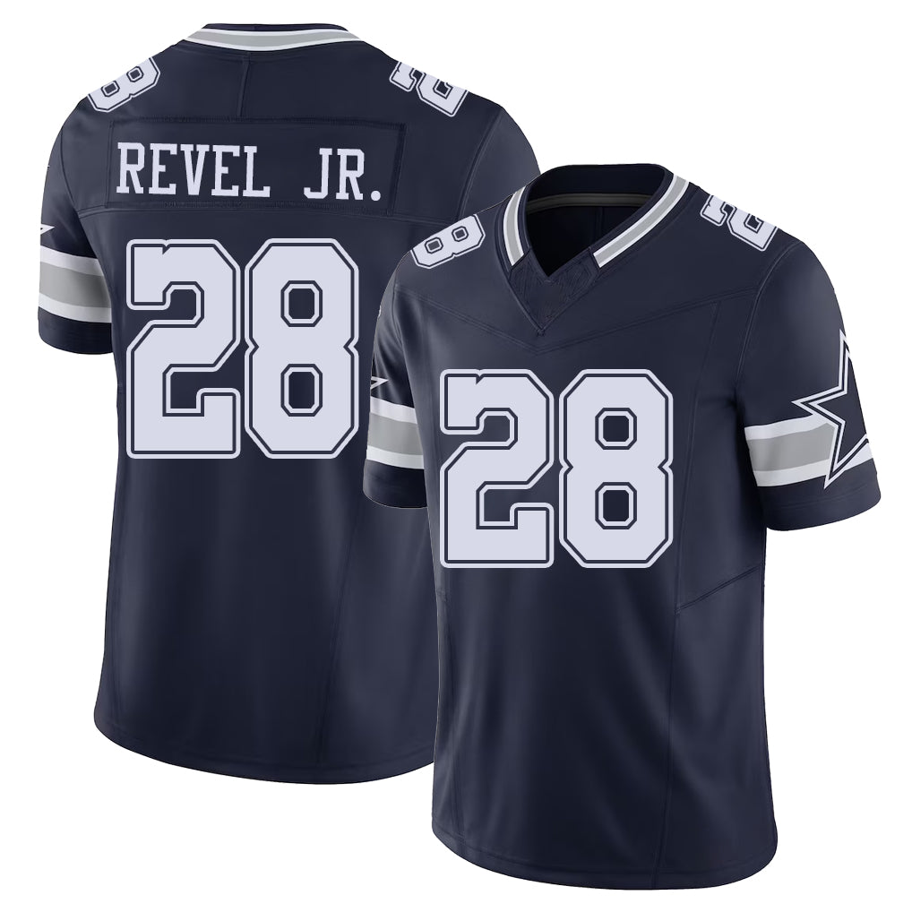 Dallas #28 Revel Jr. Player Football V Neck Short Sleeve Navy Jersey Shavon For Men Youth Women Gift