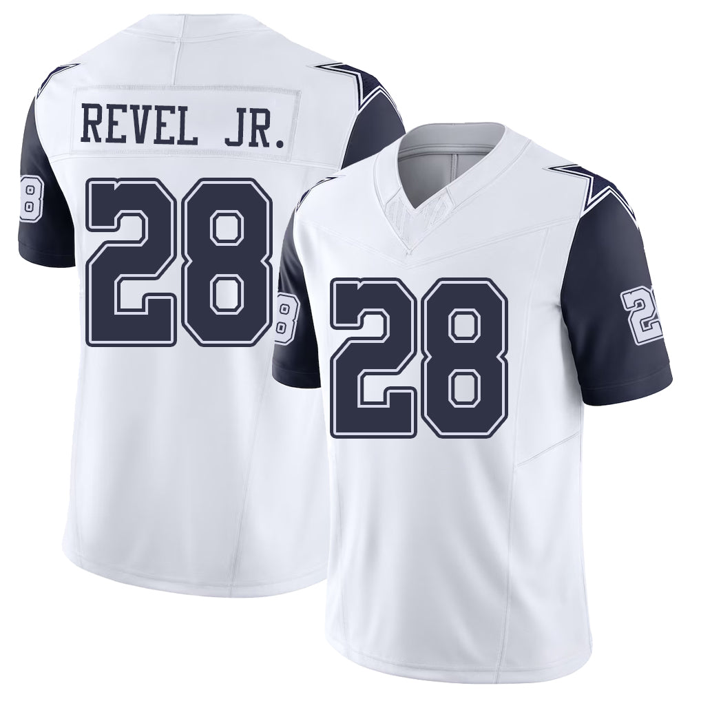 Dallas #28 Revel Jr. Player Football V Neck Short Sleeve Jersey White Shavon For Men Youth Women Gift