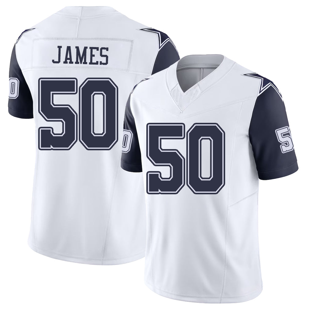 Dallas #50 James Player Football V Neck Short Sleeve Jersey White Shemar For Men Youth Women Gift