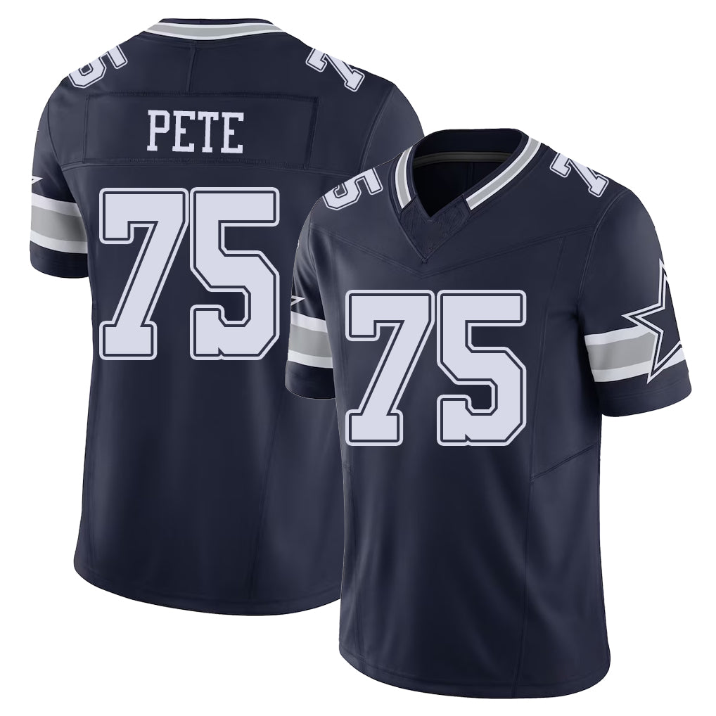 Dallas #75 Pete Player Football V Neck Short Sleeve Navy Jersey Shiyazh For Men Youth Women Gift