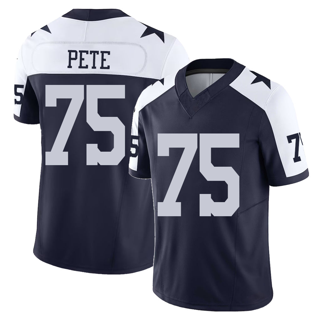 Dallas #75 Pete Player Football V Neck Short Sleeve Jersey Navy Shiyazh For Men Youth Women Gift
