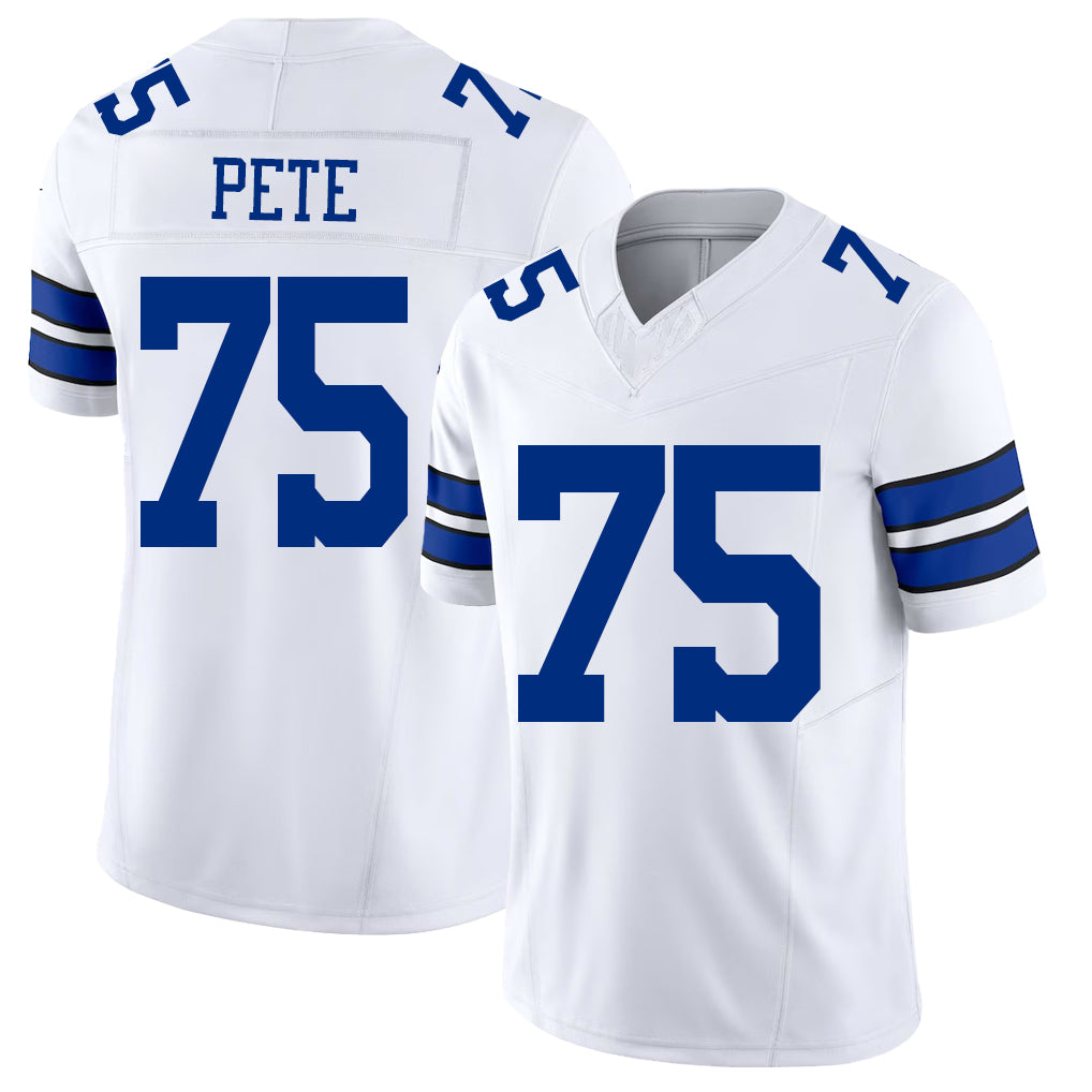 Dallas #75 Pete Player Football V Neck Short Sleeve White Jersey Shiyazh For Men Youth Women Gift