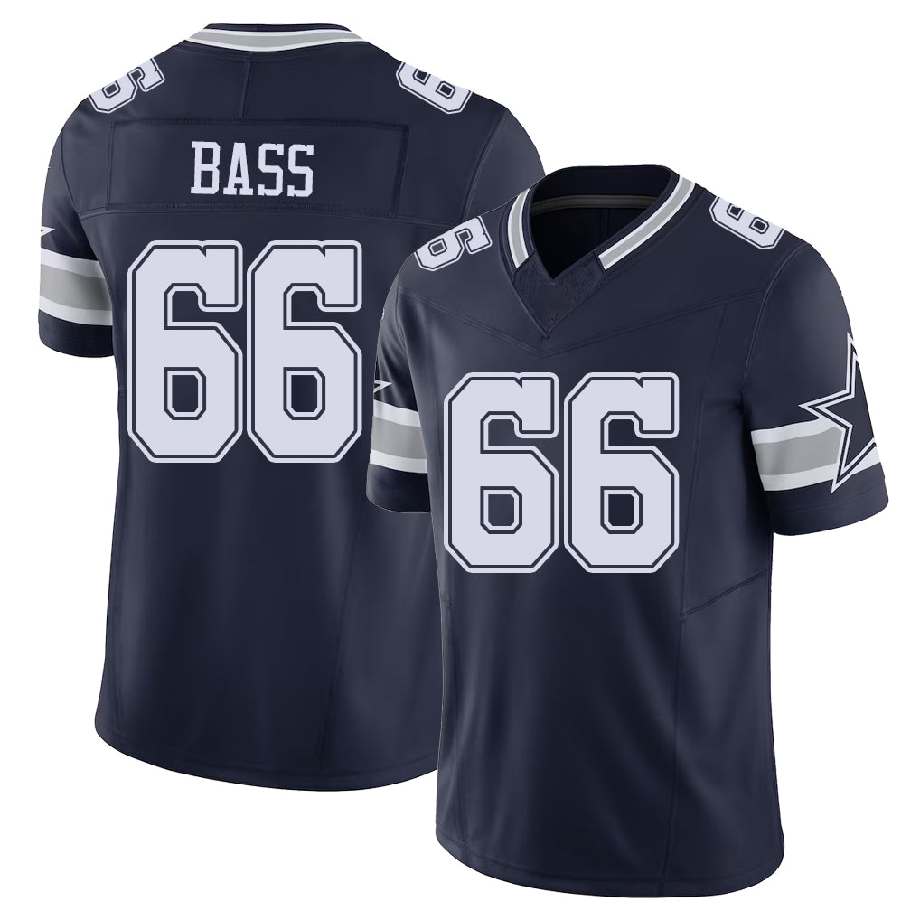 Dallas #66 Bass Player Football V Neck Short Sleeve Navy Jersey TJ For Men Youth Women Gift